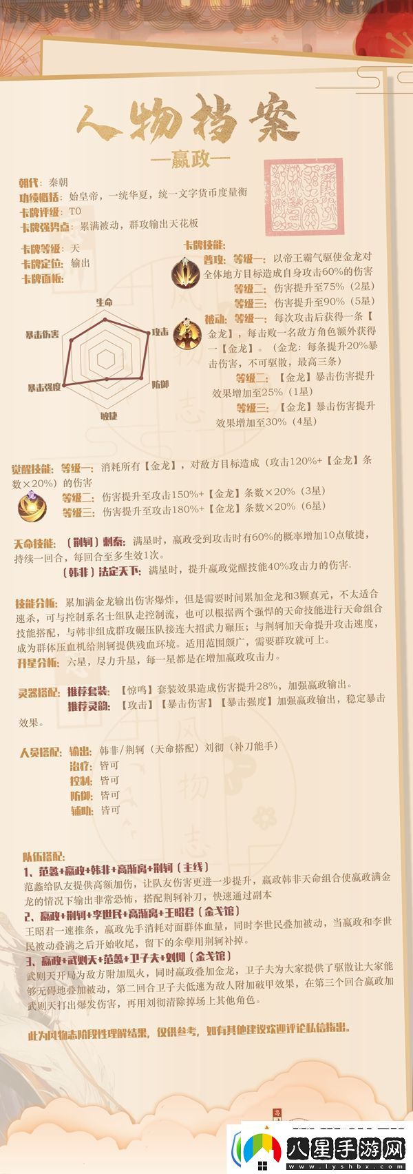 忘川風(fēng)華錄嬴政陣容搭配攻略